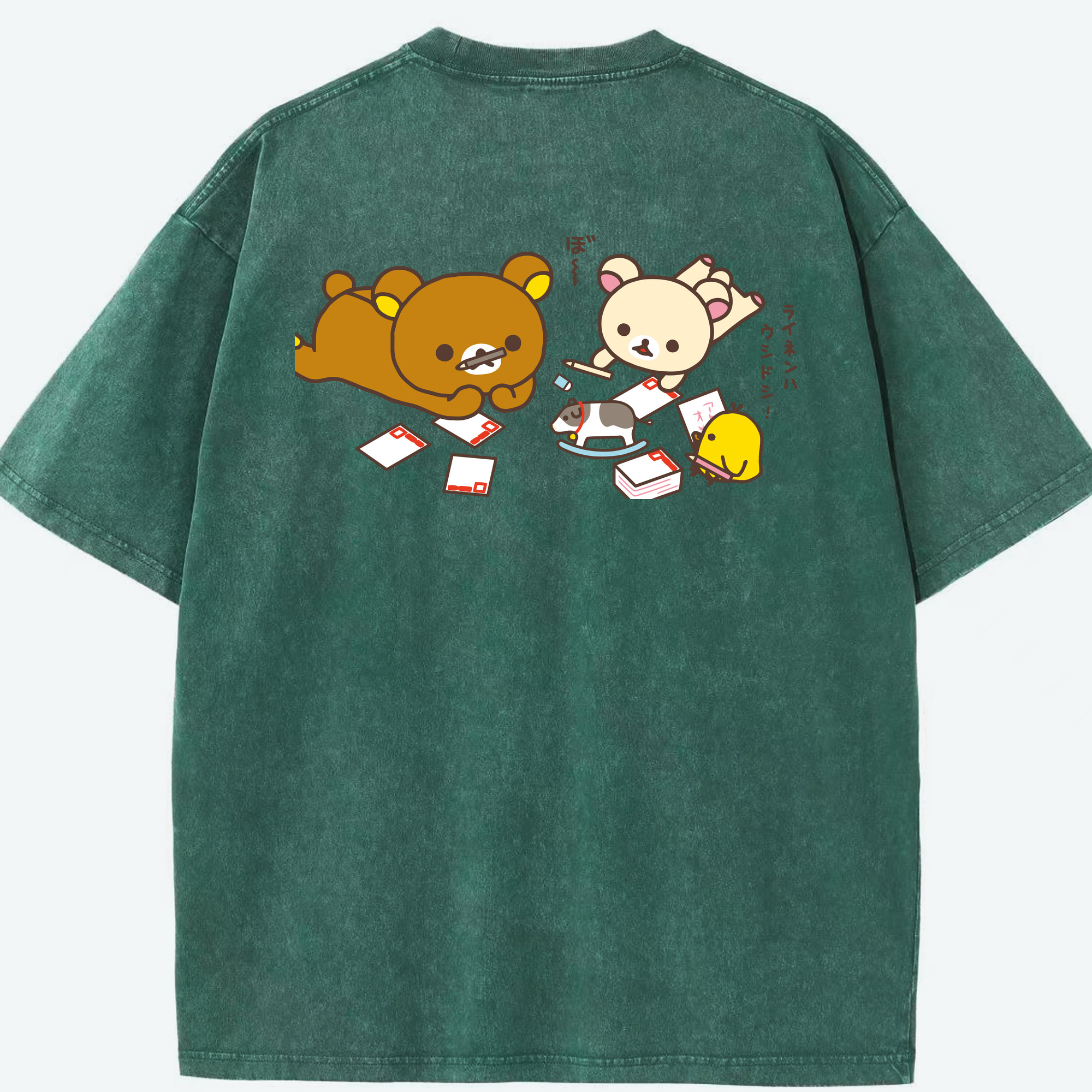 （画像用） リラックマ リラックマ キイロイトリ Rilakkuma Korilakkuma Kiiroitori 綿100% ヴィンテージ風 半袖Tシャツ（背面プリント）